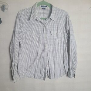 Chaps Womens Long Sleeve Button Down Plaid Shirt Lg Classic Career Casual